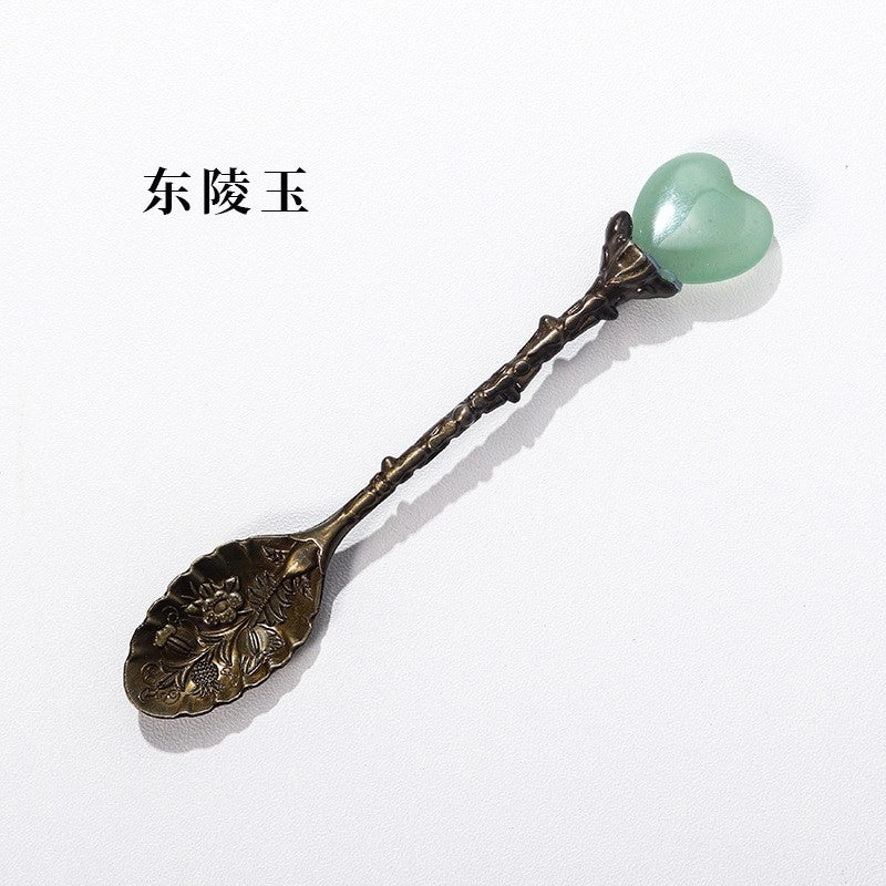 Natural Amethyst Flower Decor Copper Creative Long Handle Spoon