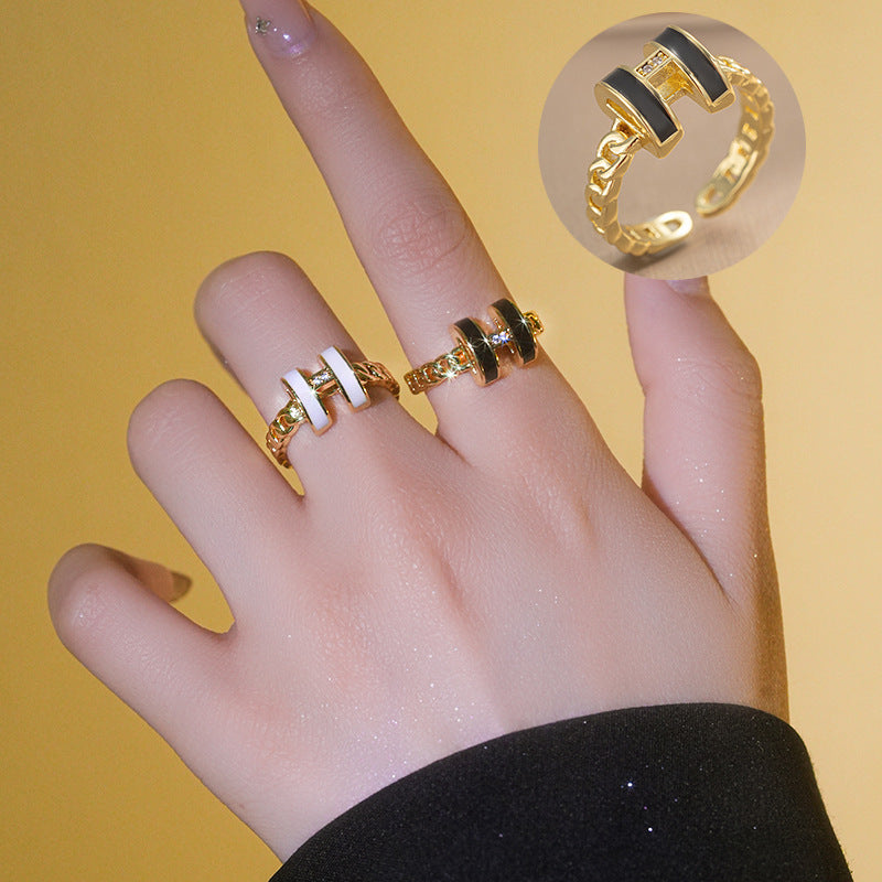 Sweet Fresh Personality Trend Black H Ring Hollow Bracelet
