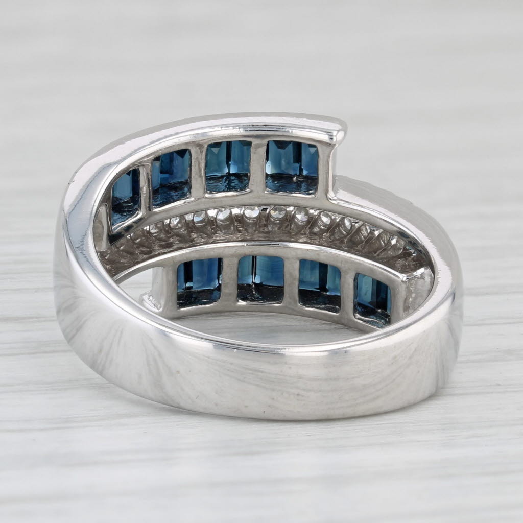2.50ctw Sapphire Diamond Cluster Bypass Band Ring 14K White Gold Ring Size 7