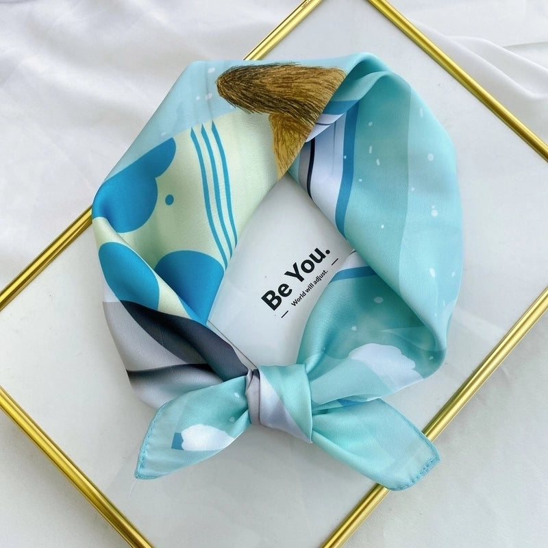 Fashion Contrast Color Printing Small Square Scarf