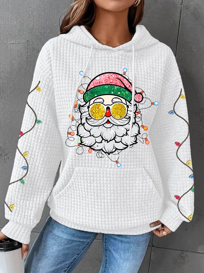 Women's Santa With Sunglasses Christmas Lights Print Casual Sweatshirt