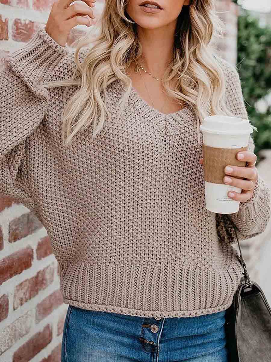 Loose Knit V-neck Sweater