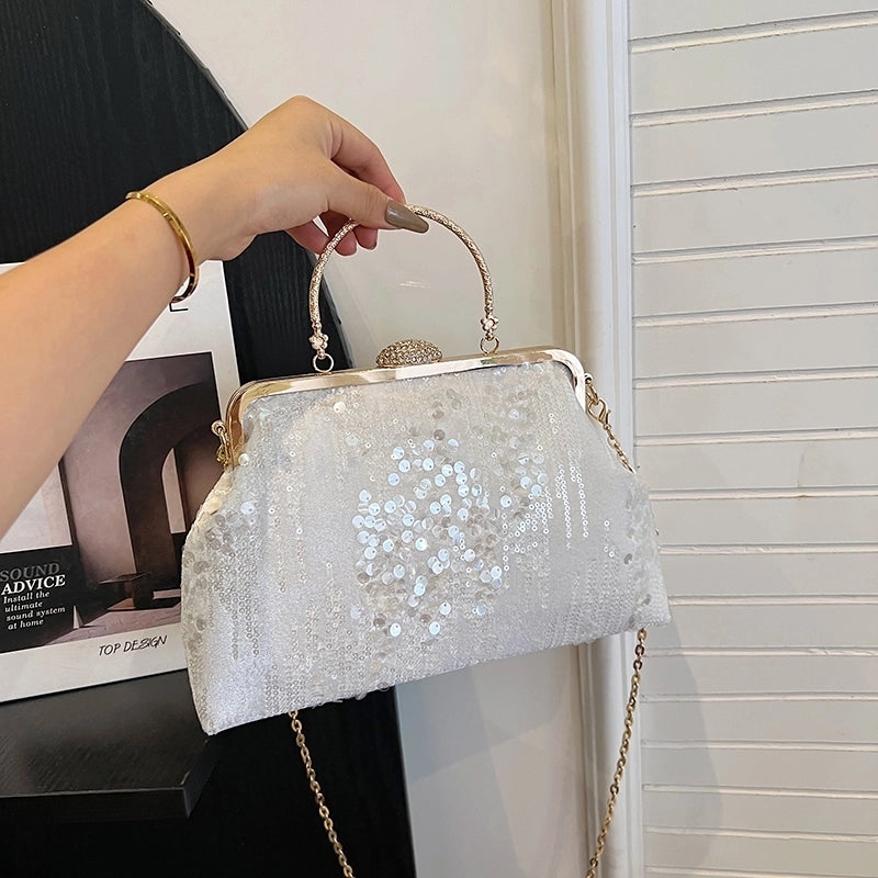 Grey White Pink Cloth Solid Color Shell Evening Bags