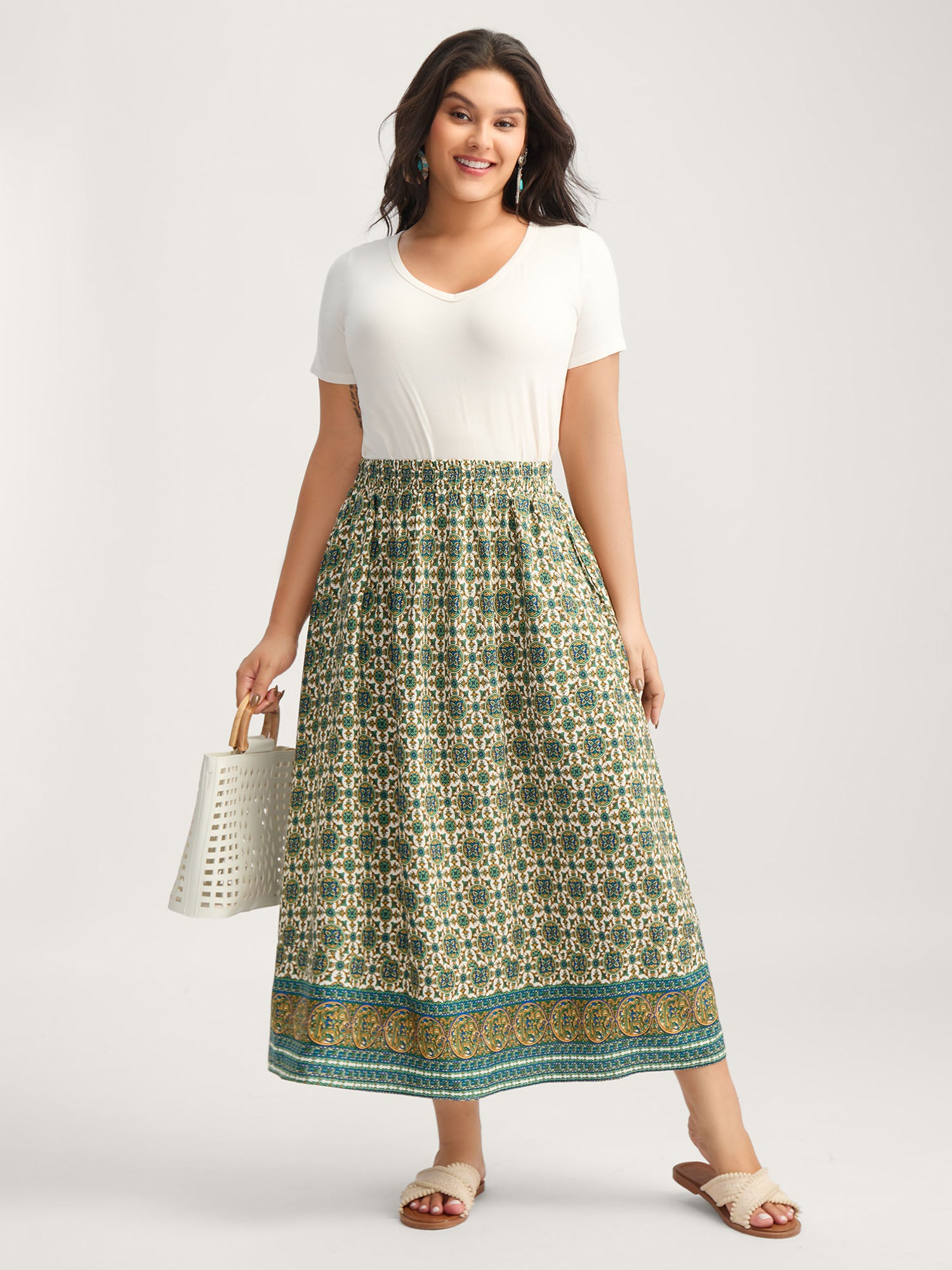 Breezy Boho Print Stretchy Maxi Skirt