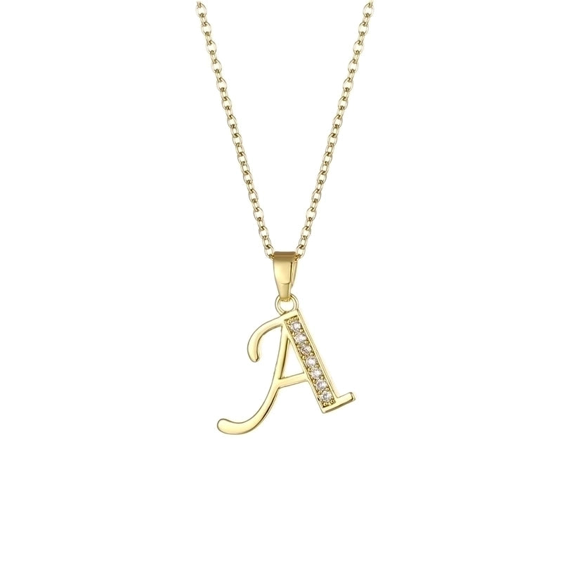 Stainless Steel Titanium Steel 18K Gold Plated Fashion Plating Inlay Letter Zircon Pendant Necklace