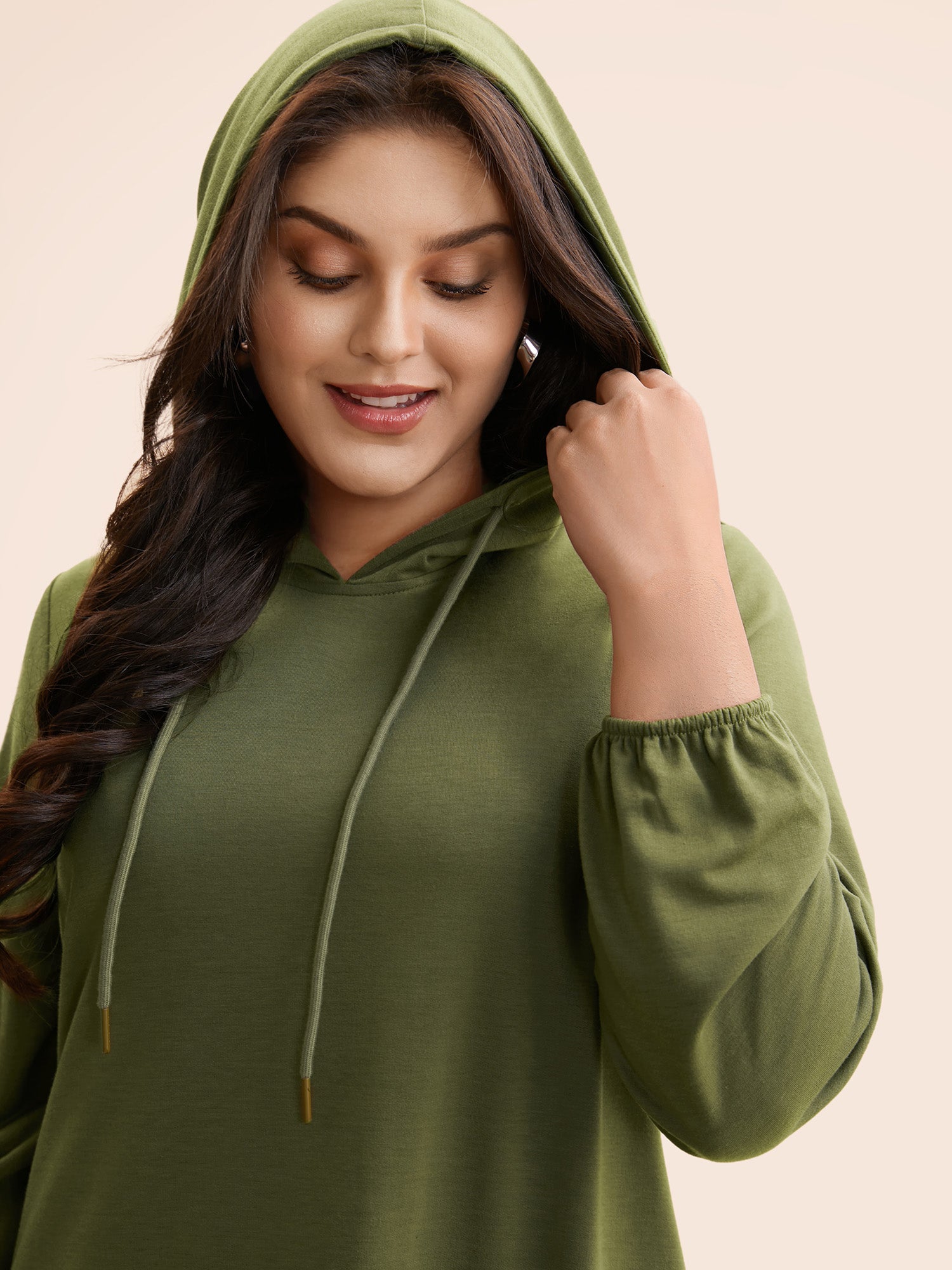 Patchwork Pleated Hooded Drawstring Dress