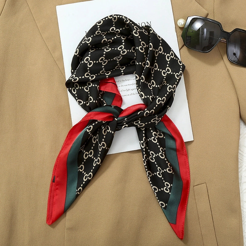 70*70  Striped Silk Scarf Women's Small Square Scarf  Versatile Professional Small Scarf Summer Thin Decorative Scarf