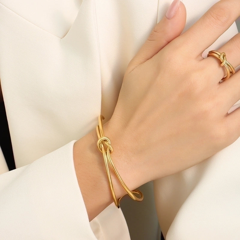 Elegant Geometric Titanium Steel 18K Gold Plated Plating Rings Bracelets