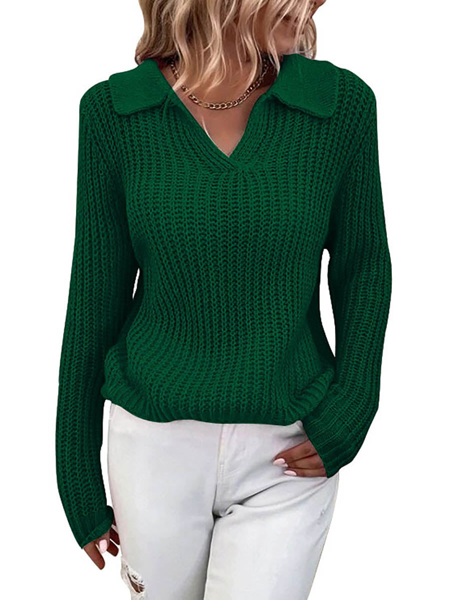 Solid Color Lapel Slim Fit Knit Sweater(9 colors)