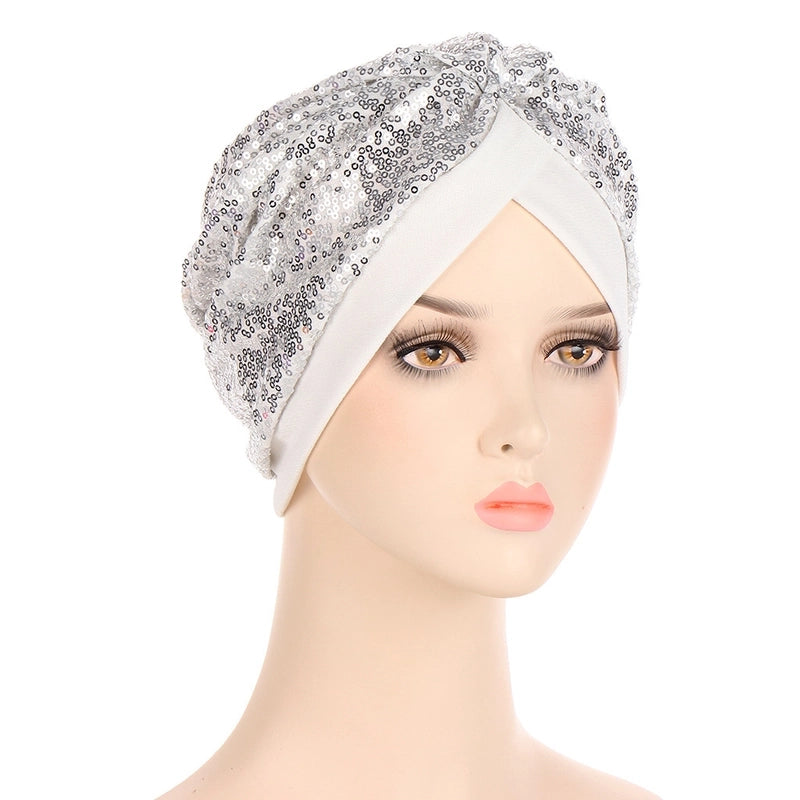 New Multi-color Sequined Front And Rear One Needle Sequined Headscarf Hat Fashion Closed Toe Cap