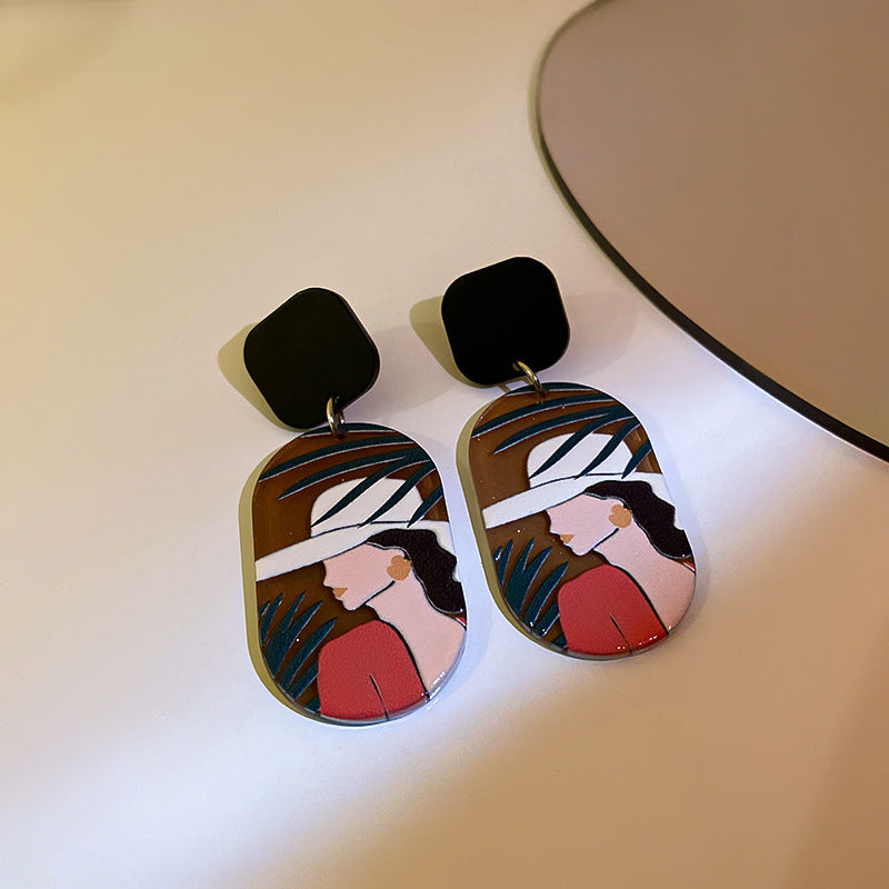 Vintage Ellipse Geometric Acrylic Electroplating Earrings