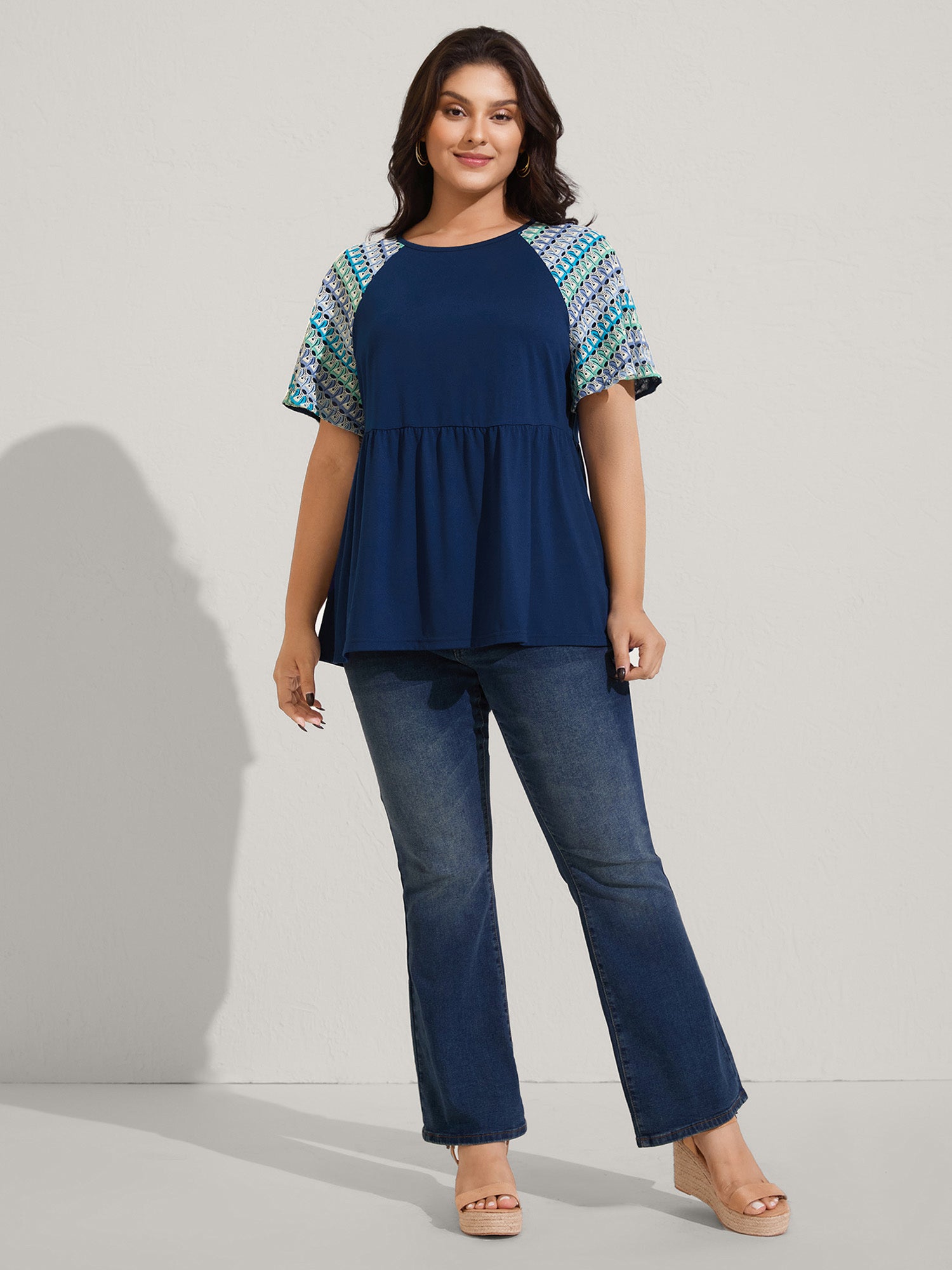 Colorful Crochet Raglan Sleeve T-Shirt