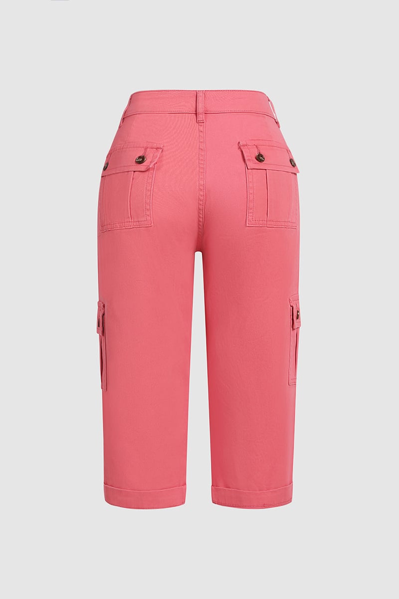 🔥 8 PACK-$24.96 TODAY ONLY🔥Roll Tab Hem Multi Pocket Capri Mid Waist Cargo Pants