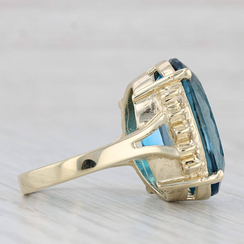 33.05ctw Blue Topaz Diamond Ring 14k Yellow Gold Size 9 Cocktail