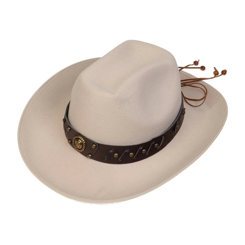 New Woolen Hat Western Denim Top Hat Men And Women Couple Hat Big Brim Curling Felt Hat
