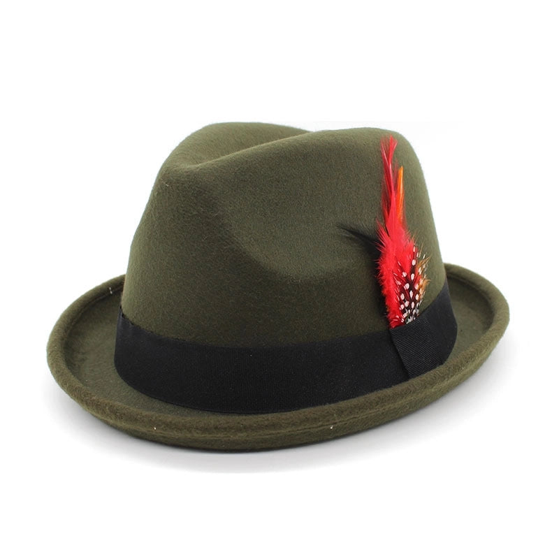 New Small Felt Hat  Gentleman Fedora Small Bowler Hat Office Panama Hat Feather Belt Jazz Hat