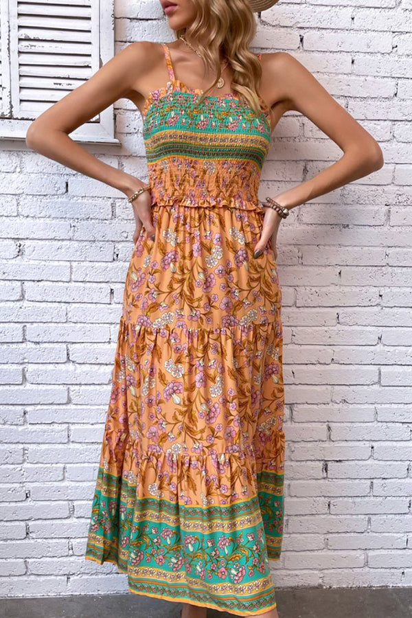 Bohemia Print Ruffle Hem Maxi Dress