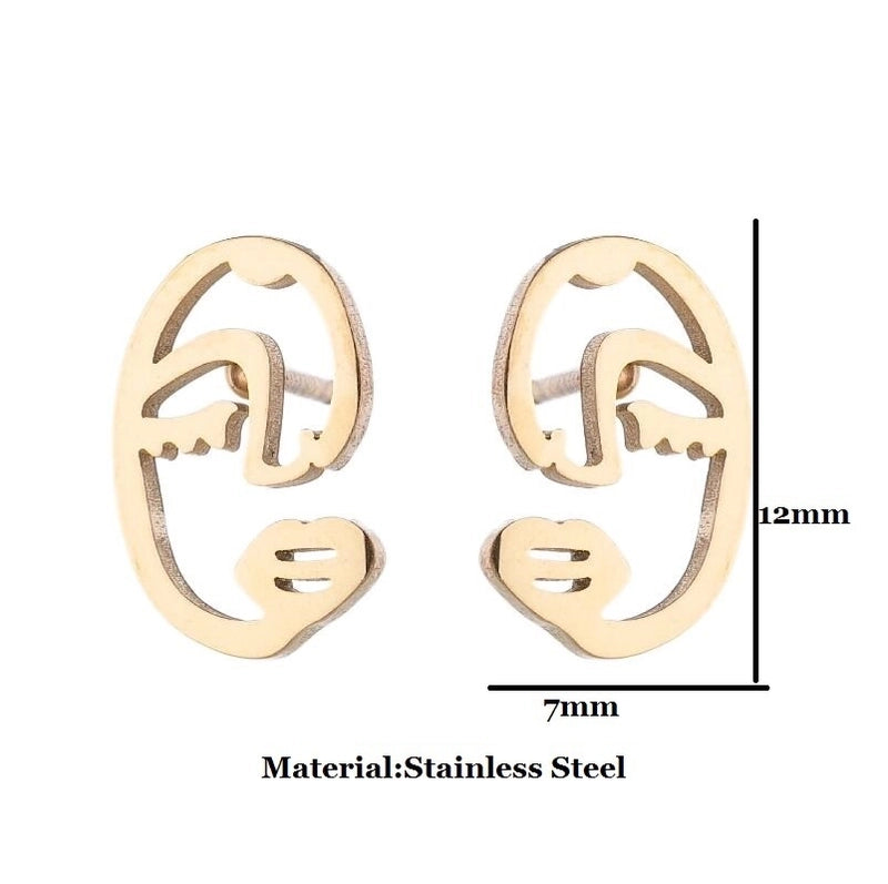 Minimalist Human Gingerbread Apple Stainless Steel Plating Hollow Out Ear Studs 1 Pair