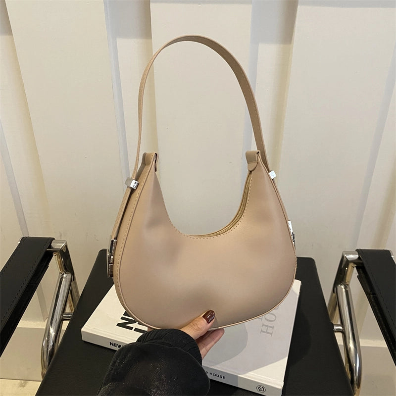 Women's Small Pu Leather Solid Color Elegant Dumpling Shape Zipper Shoulder Bag Underarm Bag