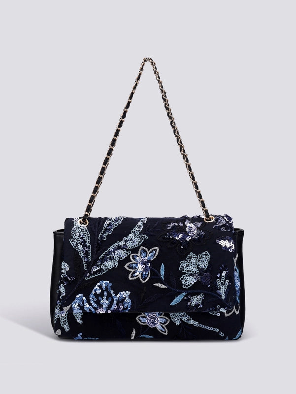 10 Pieces Women's Large Hemp Material Flower Elegant Sequins Square Flip Cover Crossbody Bag