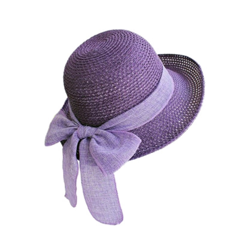 Women's Classic Style Solid Color Bow Knot Big Eaves Straw Hat