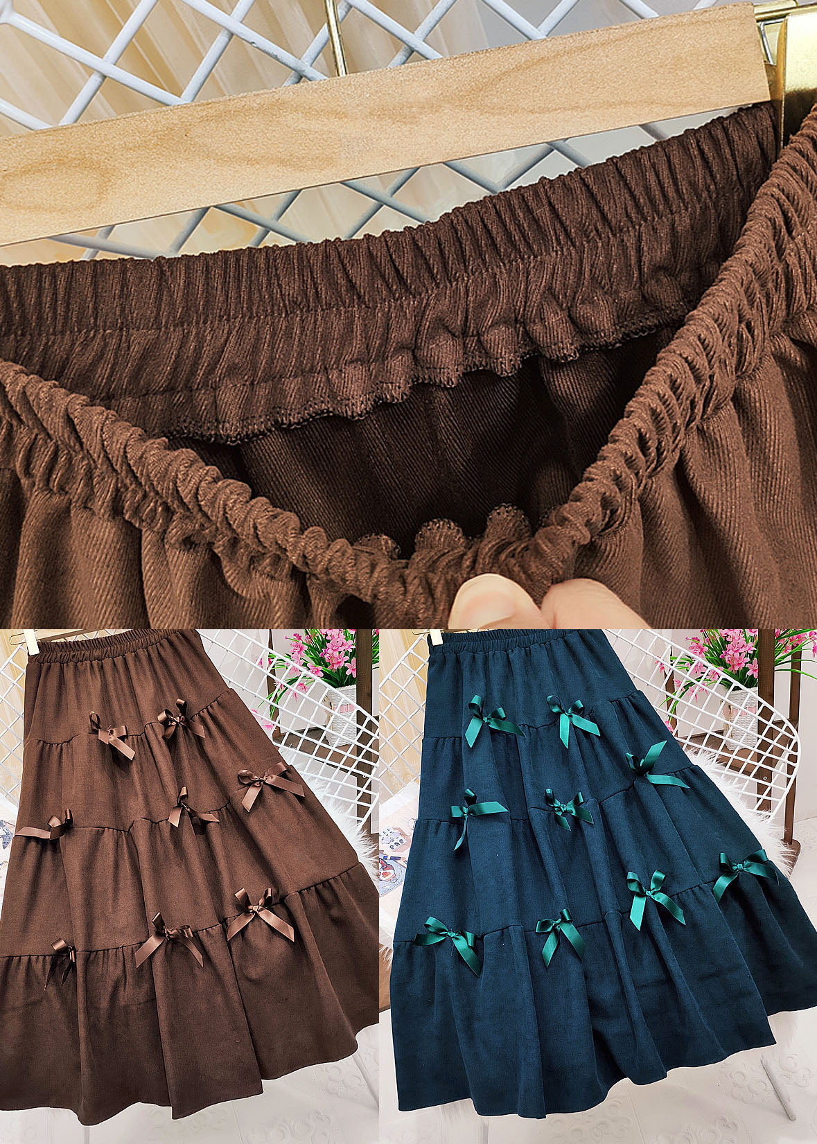 Casual Brown elastic waist Butterfly Corduroy Skirt Winter