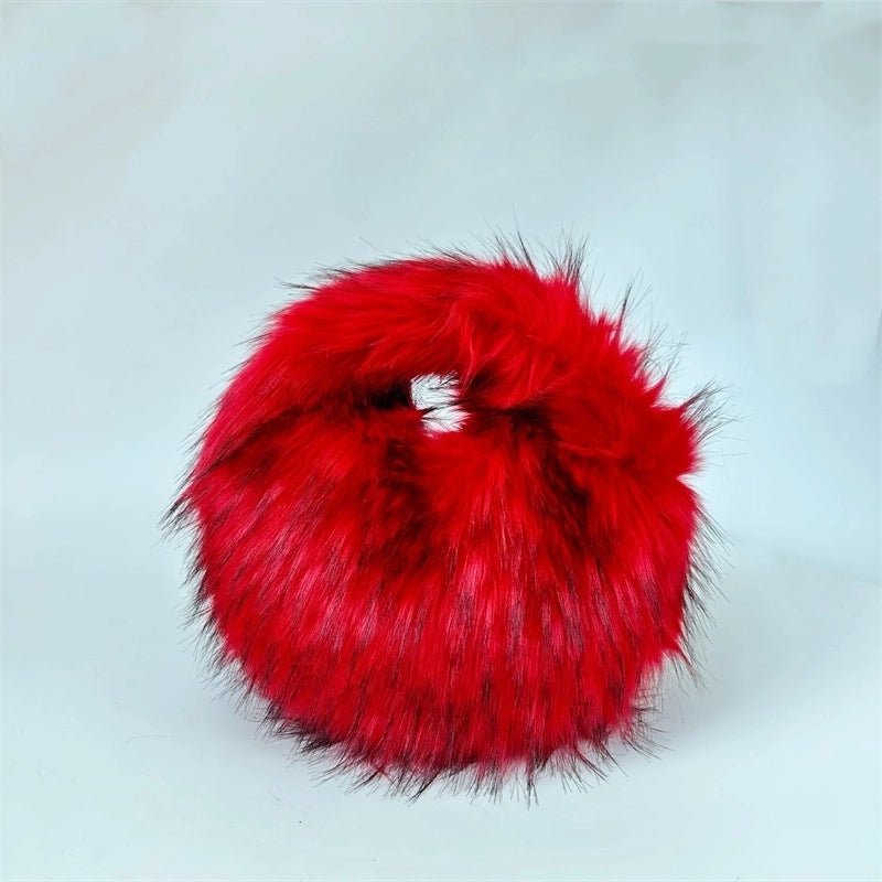 Women's Autumn&winter Plush Color Block Streetwear Round Magnetic Buckle Handbag