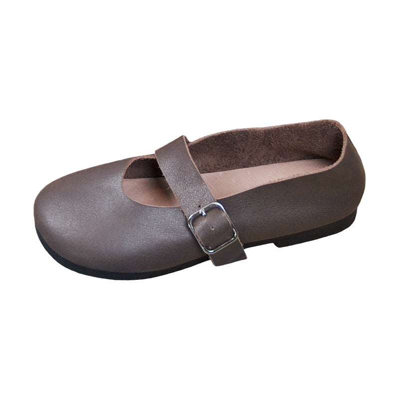 Handmade Women's Calf Leather Mary Jane Shoes Round Toe  Soft Sole Buckle Slip On Black/Beige/Faint Yellow