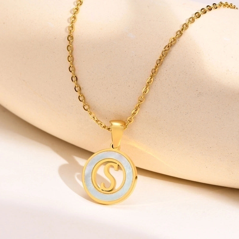 201 Stainless Steel INS Style Minimalist Plating Hollow Out Inlay Letter Shell Necklace Pendant