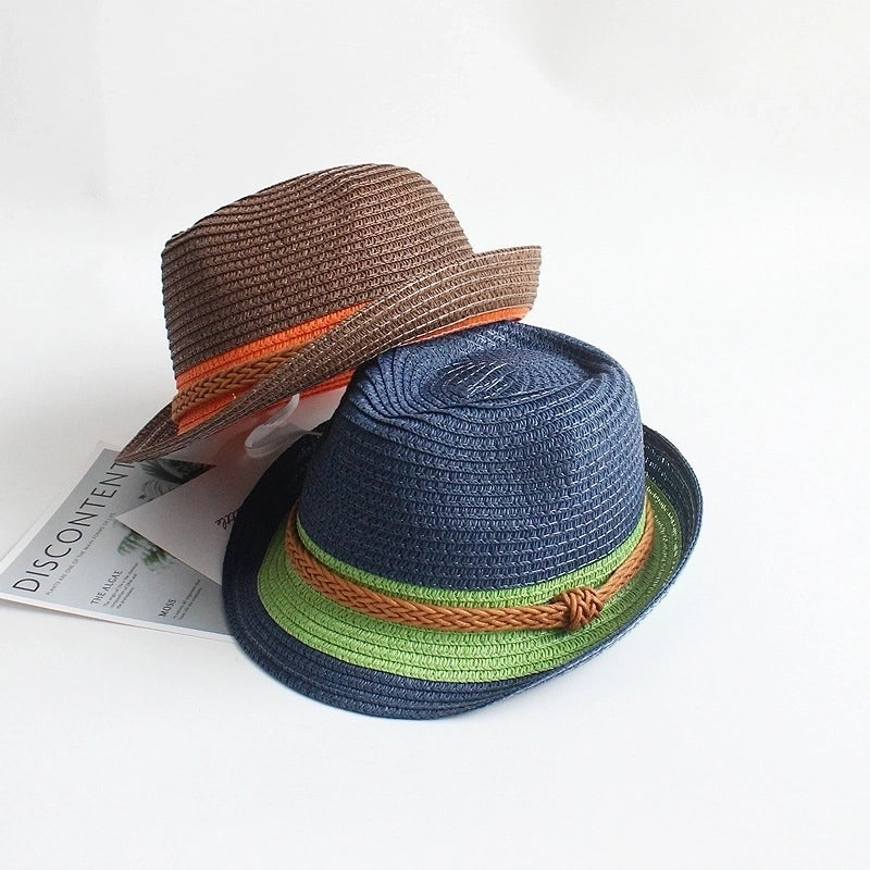 Unisex Fashion Color Block Crimping Straw Hat