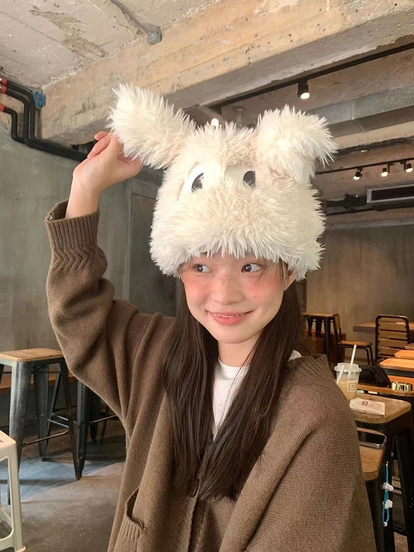 Cute Wild Funny Puppy Hat Female Big Eye Long Ears Autumn-Winter Warm And Thickening Ear Protection Plush Lei Feng Hat