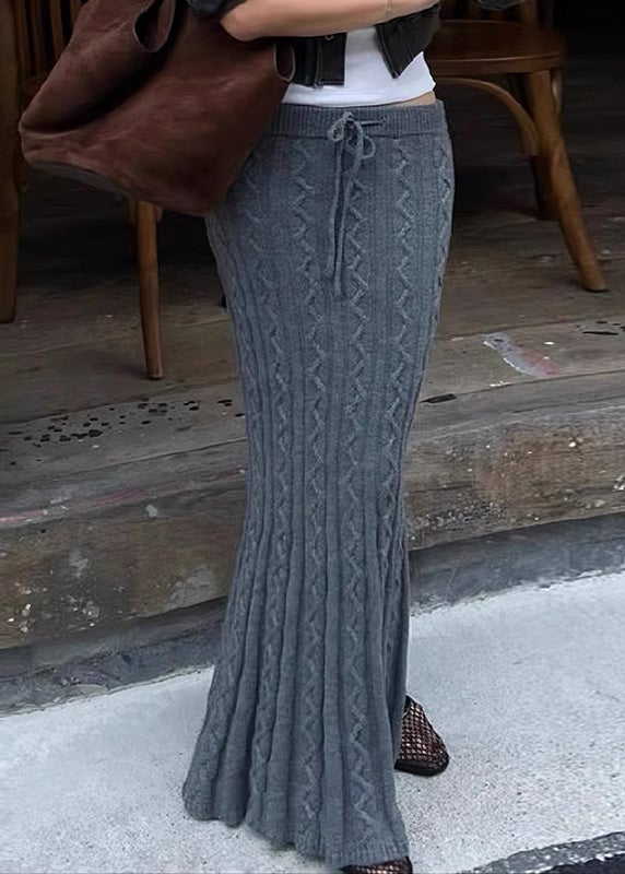 Women Grey Tie Waist Knit Wraped Skirts Spring