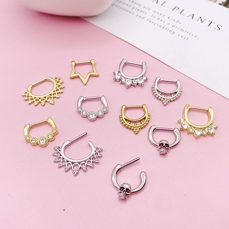 1 Piece Fashion Crown Skull Stainless Steel Plating Inlay Artificial Gemstones Nose Ring