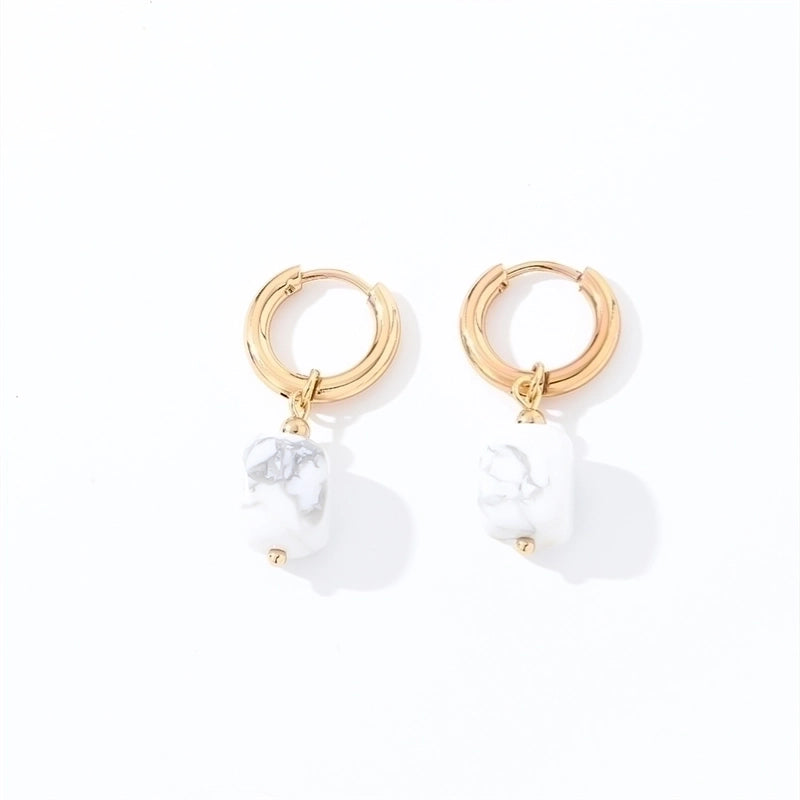 1 Pair Casual Vintage Style Minimalist Square Plating 304 Stainless Steel Natural Stone Gold Plated Drop Earrings