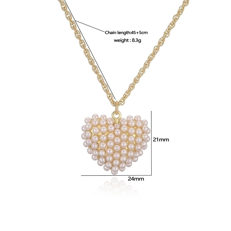 Copper 18K Gold Plated Plating Inlay Pentagram Water Droplets Heart Shape Artificial Pearls Pendant Necklace