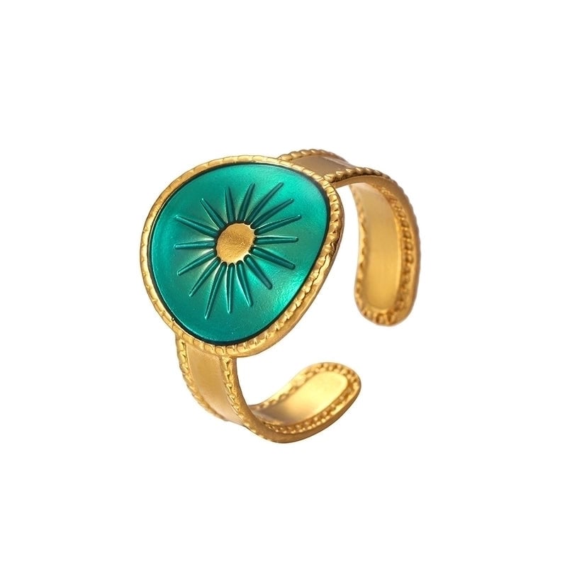 Vintage Style Color Block Stainless Steel 18K Gold Plated Plating Open Rings