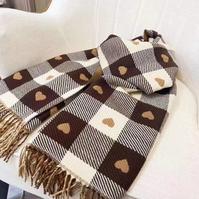 Women's Fashion Houndstooth Heart Shape Polyester Printing Scarf