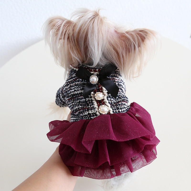 Luxury Designer Fleece Dog Cat Lace Dress