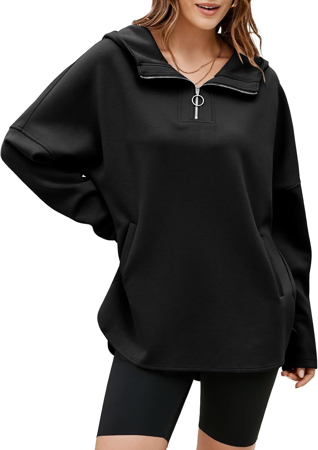 FINAL SALE⚡5 Packs for $25.95⚡- Women's Oversized Hoodies Casual Long Sleeve Half Zipper Pocket Sweatshirt Pullover Tops