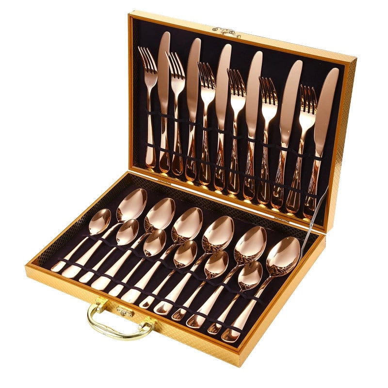 1010 Stainless Steel Tableware 24-piece Golden Steak Knife. Fork And Spoon Gift Box Western Tableware Suit