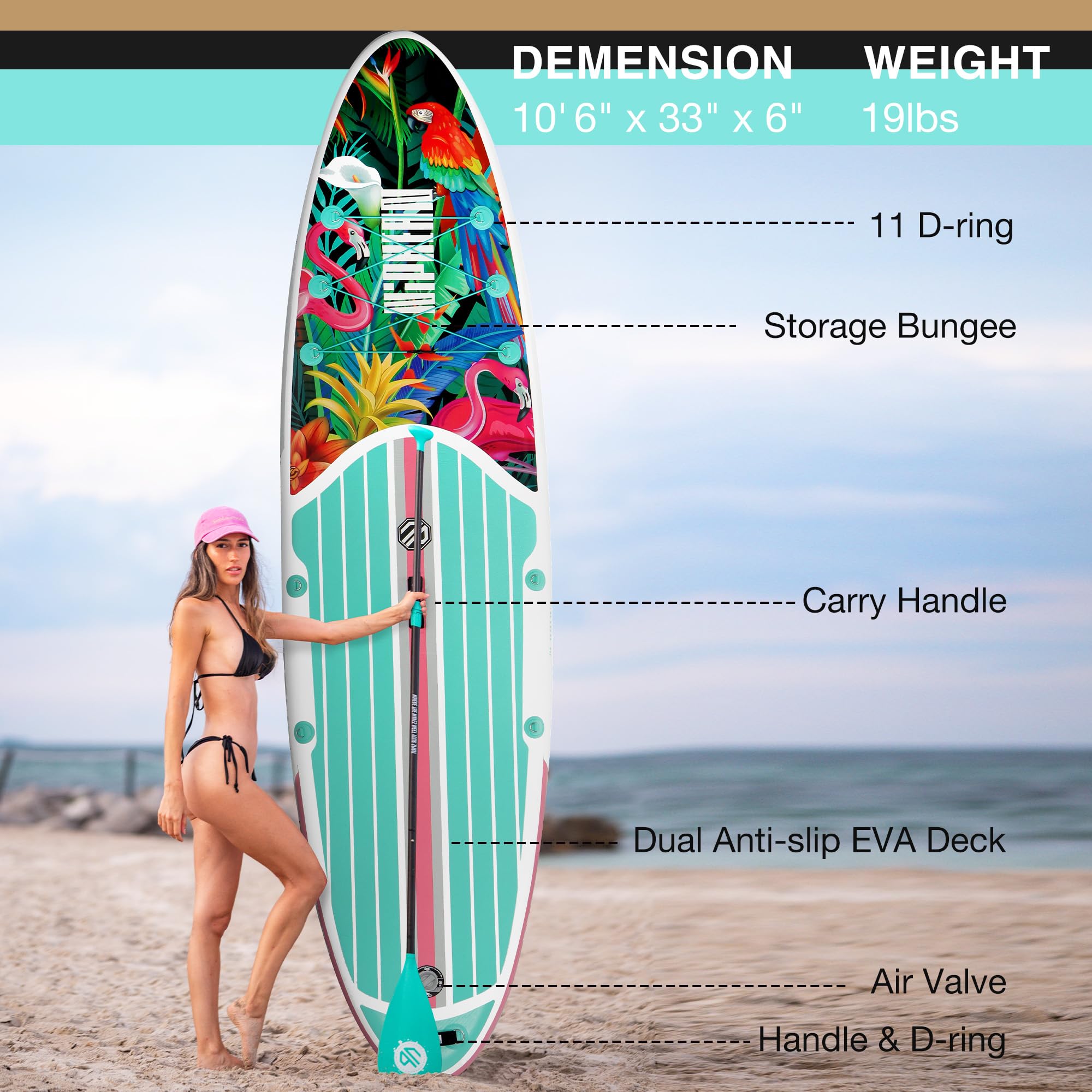 Inflatable Stand Up Paddle Board with SUP Accessories, Non-Slip EVA Deck, 10'6 Inch Inflatable Paddle Board