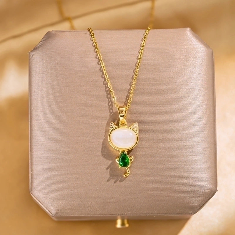 Elegant Lady Streetwear Geometric Flower Butterfly 304 Stainless Steel Acrylic Zircon 18K Gold Plated Inlay Pendant Necklace