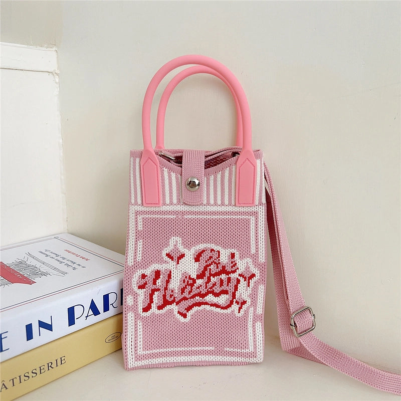 Women's Small Knit Cat Vintage Style Classic Style Bucket Buckle Handbag