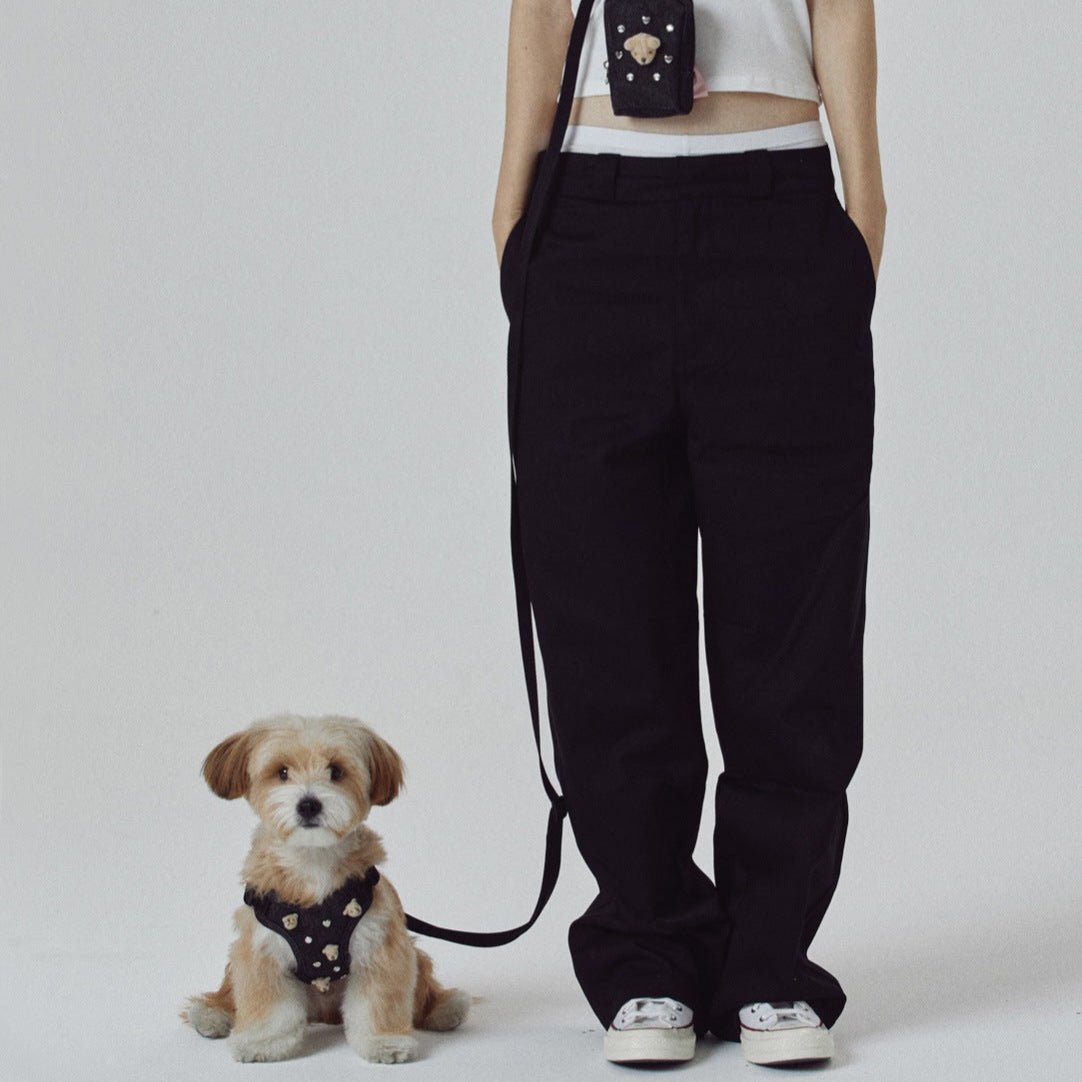 Bear Decor Denim Dog Harness/Collar/Bag