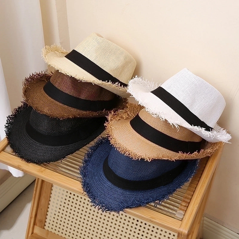 Men's Minimalist Solid Color Straps Crimping Straw Hat