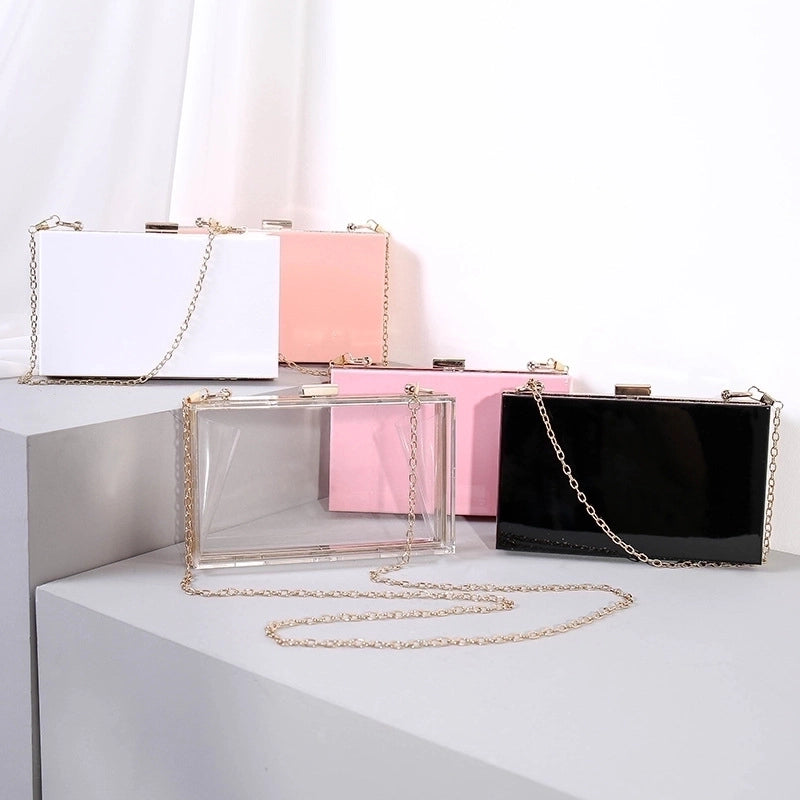 White Black Transparent Arylic Solid Color Square Clutch Evening Bag