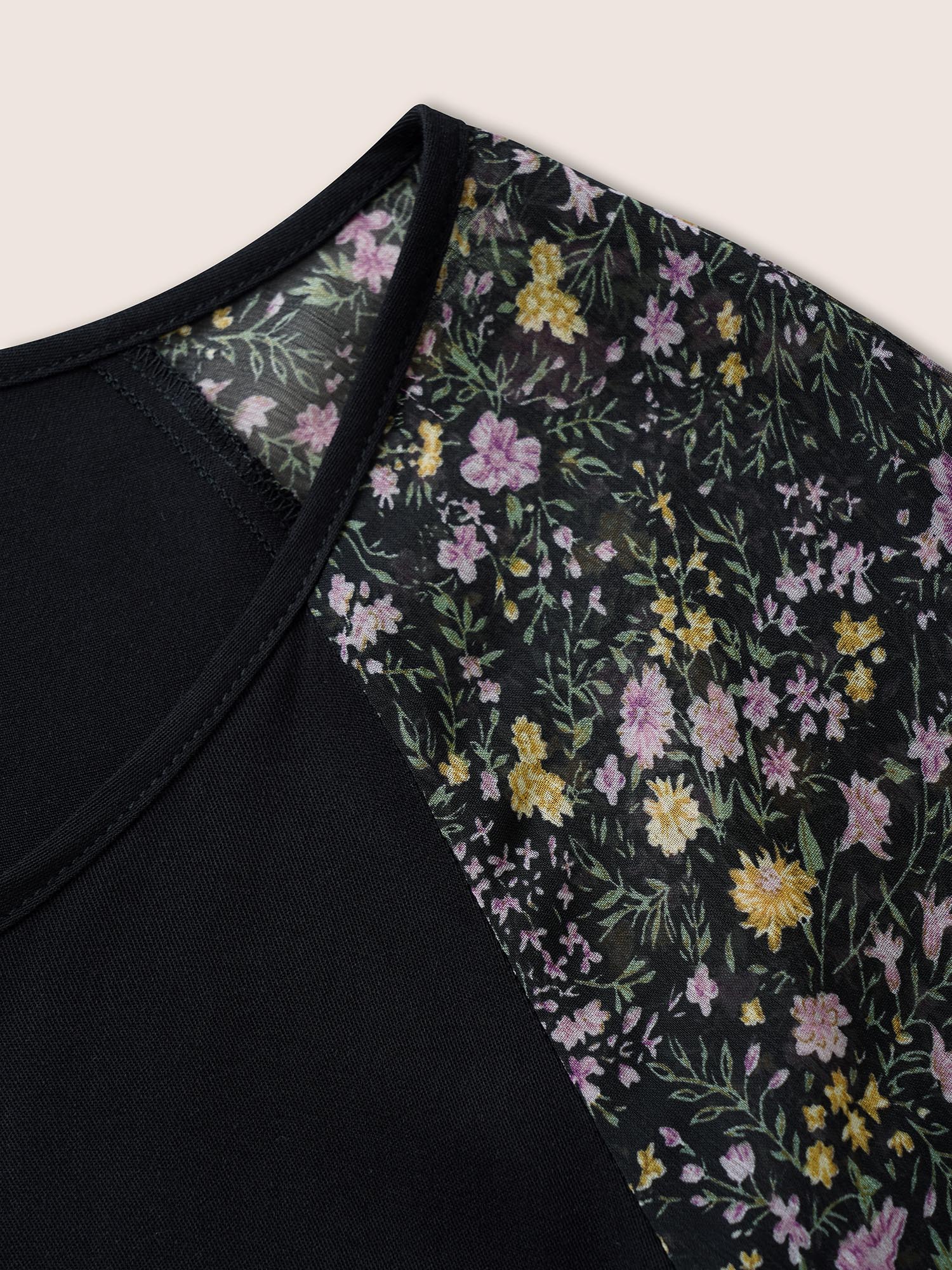 Ditsy Floral Patchwork Ties Flutter Sleeve Blouse