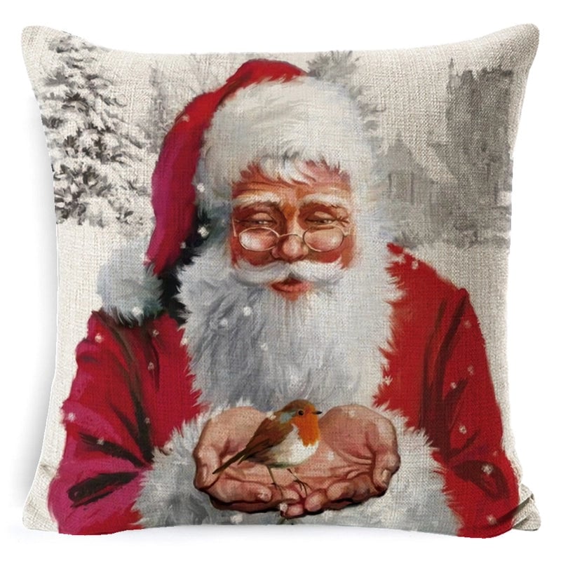 Retro Christmas Tree Santa Claus Christmas Socks Linen Pillow Cases
