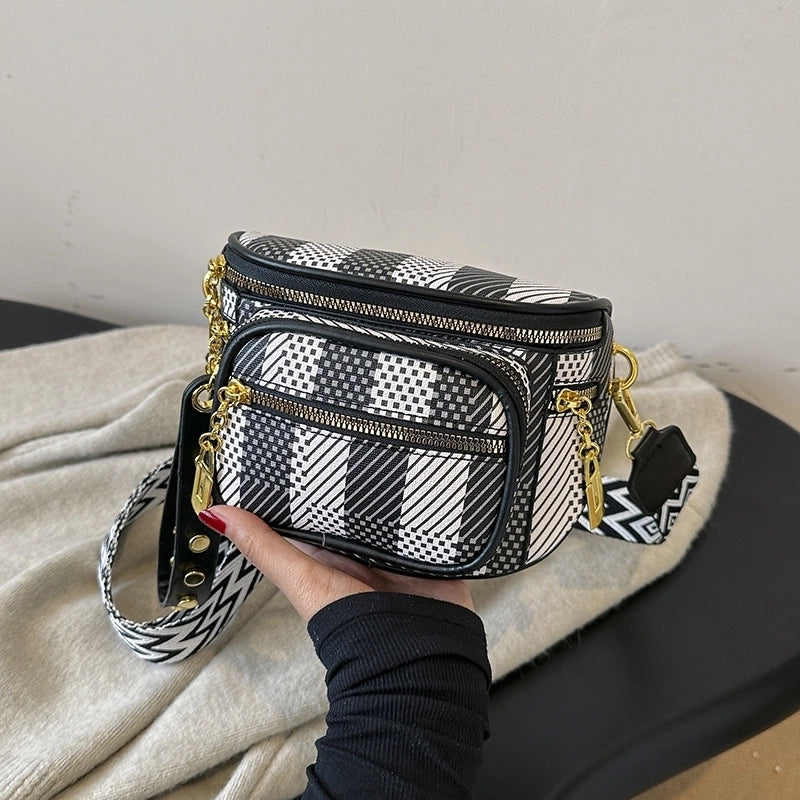 Women's Pu Leather Color Block Vintage Style Square Zipper Shoulder Bag
