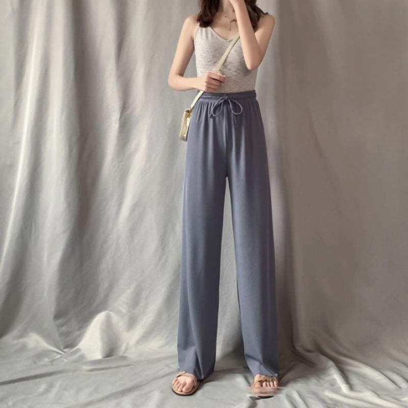 High Waist Straight Ice Silk Trousers For Women